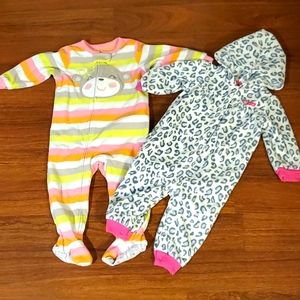 Carter's Girls 2-pc Bundle Multi-colored & Animal Print Fleece PJ Pants - 12 Mos